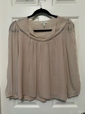 Joie Blush Pink Polka Dot Peasant Blouse with Lace Yoke